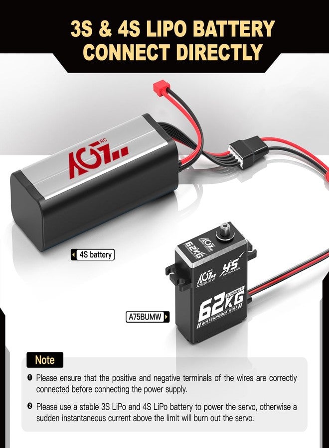 AGFRC 62KG Waterproof Steering-Servo-Motor High-Torque - 16.8V Full Metal Gear Brushless Digital RC Servo for 1/10 1/8 RC Car, Control Angle 180° (A75BUMW) - Image 5